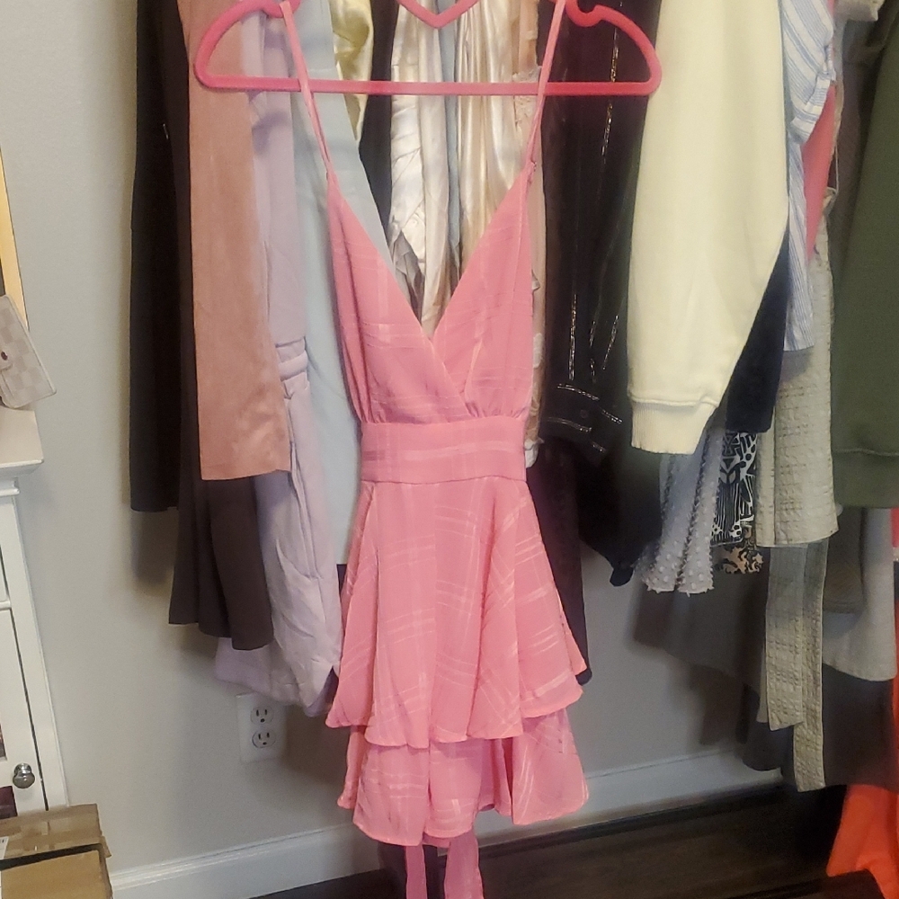 Pink Lily Pink V-Neck Tiered Mini Dress - Picture 2 of 6